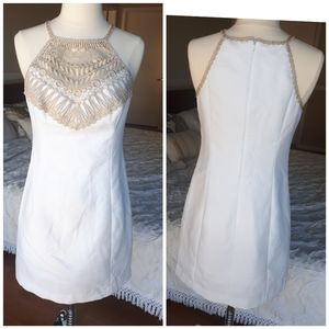 Lilly Pulitzer pearl white resort shift dress gold